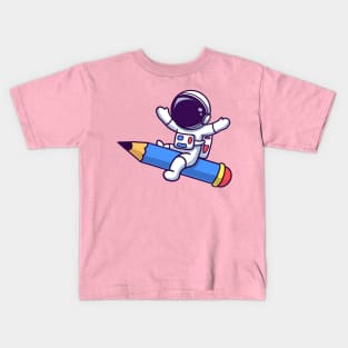 Astronaut Flying With Pencil Rocket Kids T-Shirt